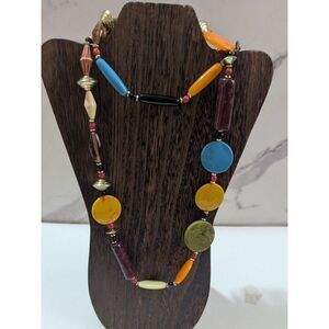 Multi-Color Beaded Statement Necklace 24 Inches Boho Chic Bold Circle & Oblong B